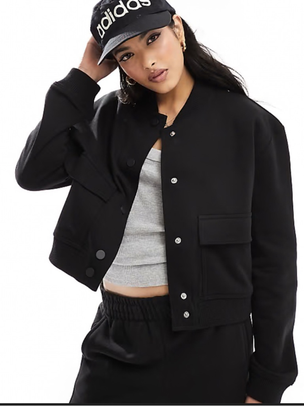 Black Structured Cropped Women's Bomber Jacket